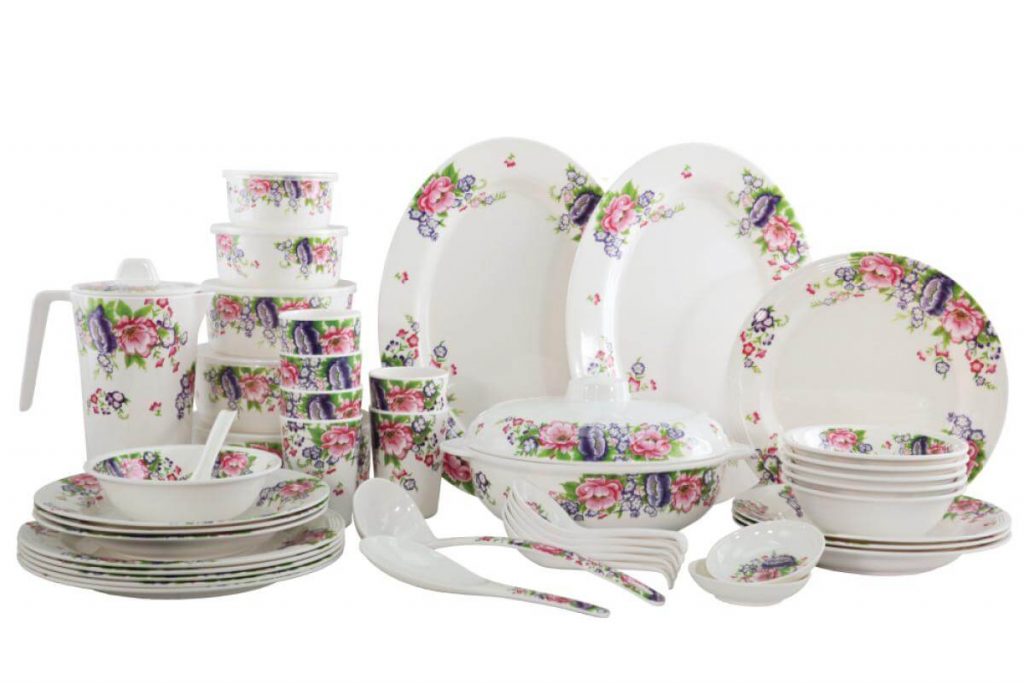Top 10 Best Dinnerware Sets in Malaysia 2025 8 Riino Peony Garden Tableware Lightweight Melamine Dish Plate Tea set