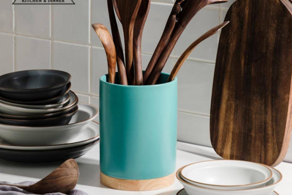 Top 10 Best Cutlery Holder in Malaysia 2026 6 SWEEJAR Utensil Holder with Wooden Bottom