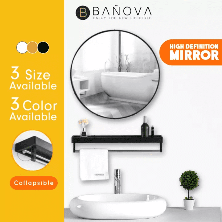 <strong>8 Cermin Bilik Mandi Terbaik Malaysia 2025</strong> 2 BANOVA Bathroom Mirror Aluminium Mirror Black White