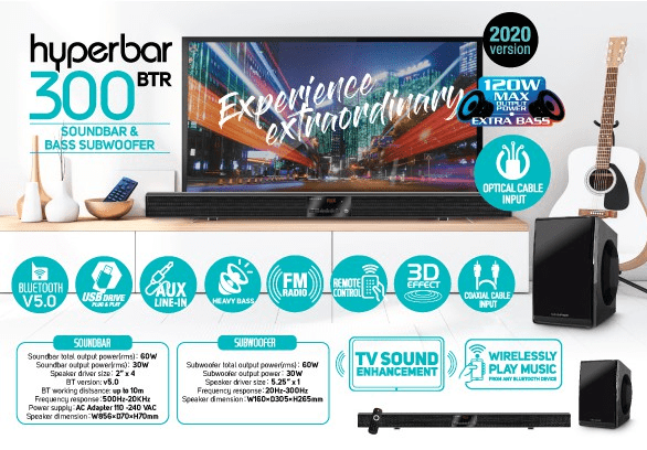 Top 10 Best Home Theater Systems in Malaysia 2025 9 VINNFIER HyperBar BTR Wireless Bluetooth Soundbar with Subwoofer FM Radio AUX Optical USB Plug Play