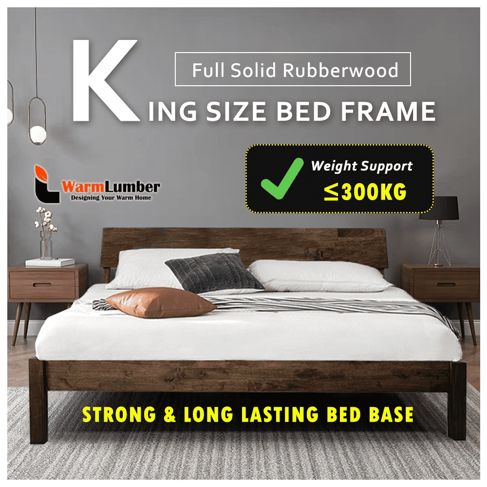 Top 8 Best Bed Frames in Malaysia 2025 4 WarmLumber King Size Full Solid Rubberwood Bed Frame with HeadBoard