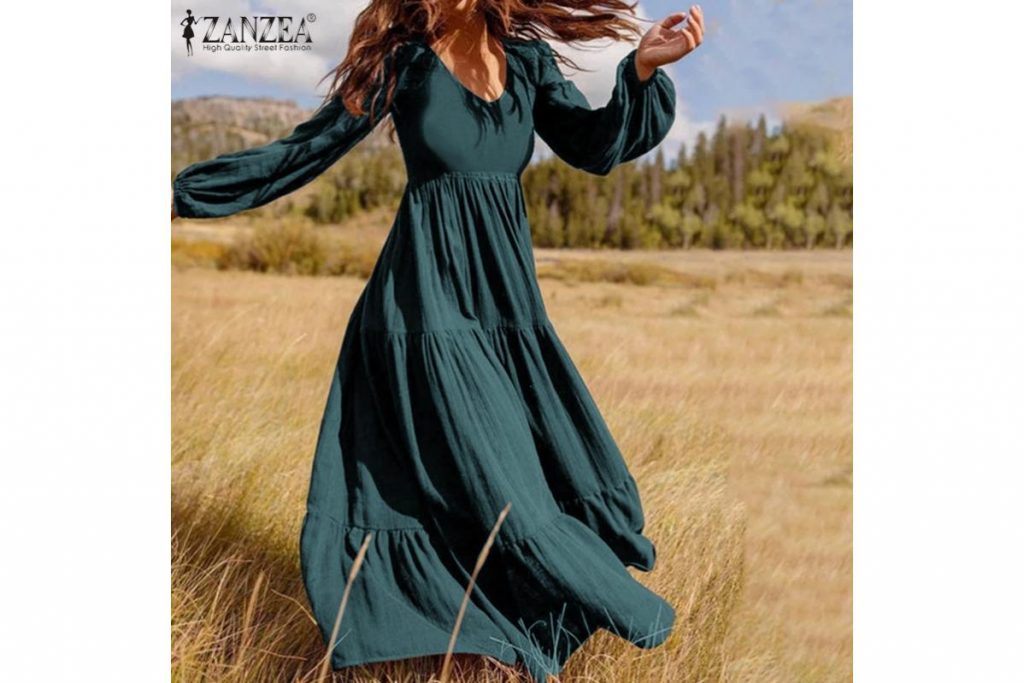 Top 9 Best Balloon Sleeve Dresses in Malaysia 2025 3 V Neck Balloon Sleeve Maxi Dress