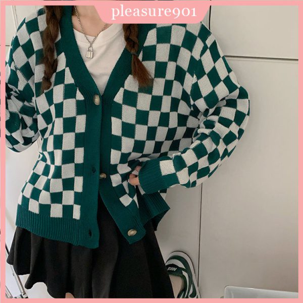 Top 8 Best Knitted Cardigans in Malaysia 2025 7 Checkered Loose Cardigan