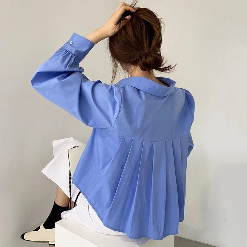 Top 8 Best Affordable Blouses in Malaysia 2025 4 Lapel Collar Loose Pleated Blouse