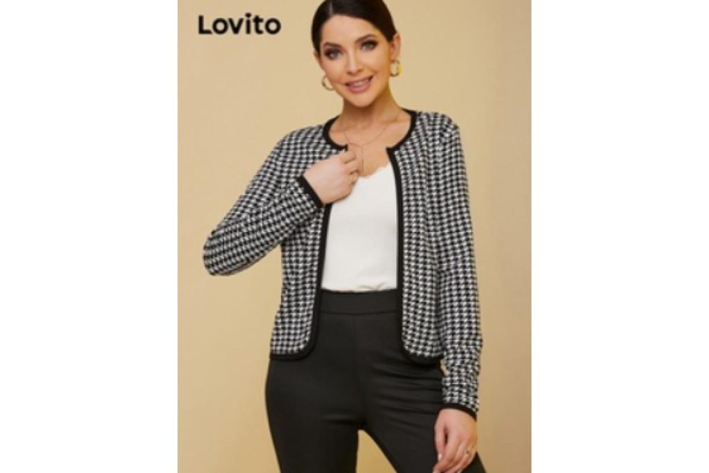 8 Jaket Terbaik Di Malaysia 2025 8 Lovito Elegant Plaid Covered Edge Argyle Jacket