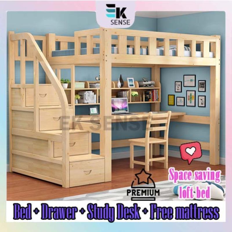 Top 10 Best Space Saving Loft Beds in Malaysia 2025 7 EK-Sense-Solid-Wood-Kids-Loft-Bunk-Bed
