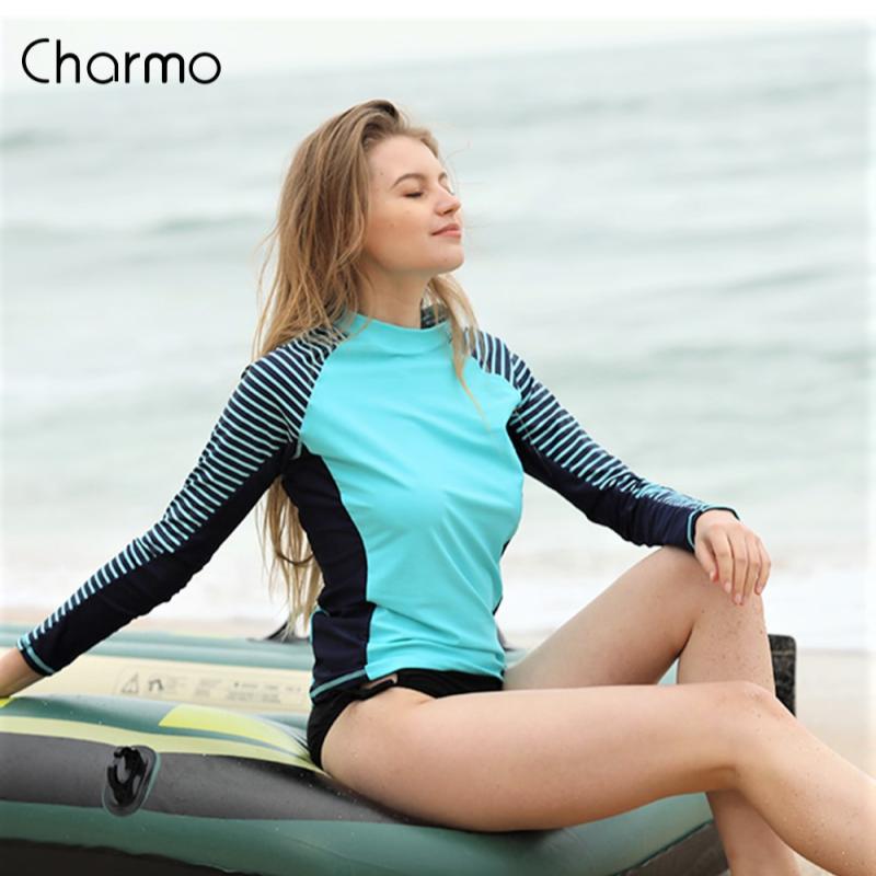 Top 8 Best Women's Rash Guards in Malaysia 2025 6 Charmo-Women-Rash-Guard-Swimwear-Long-Sleeve-Zebra-Stripes