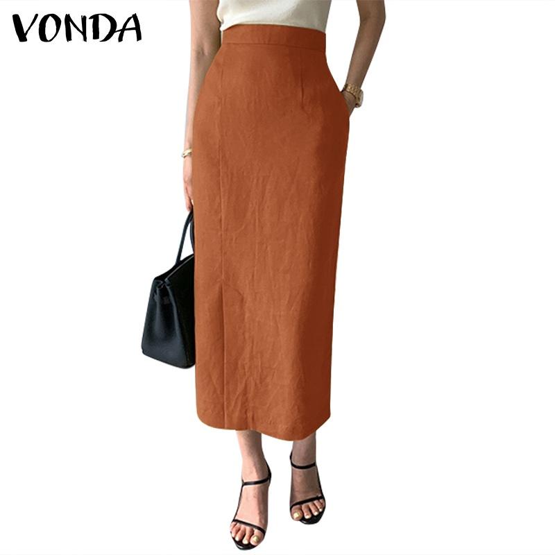 Top 10 Best Maxi Skirts in Malaysia 2025 8 VONDA-Women-Korean-High-Waist-Solid-Color-Split-Casual-Long-Skirt