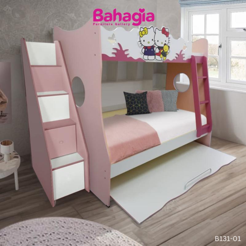 6 Katil Dua Tingkat Dengan Tangga Terbaik Untuk Kanak-kanak di Malaysia 2025 2 Bahagia Hello Kitty Children Bunk Bed