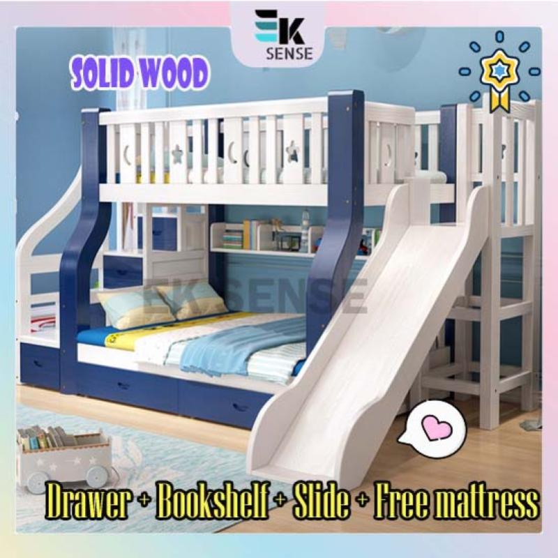 6 Katil Dua Tingkat Dengan Tangga Terbaik Untuk Kanak-kanak di Malaysia 2025 3 EKSENSE Solid Wood Kids Double Decker Bunk Bed