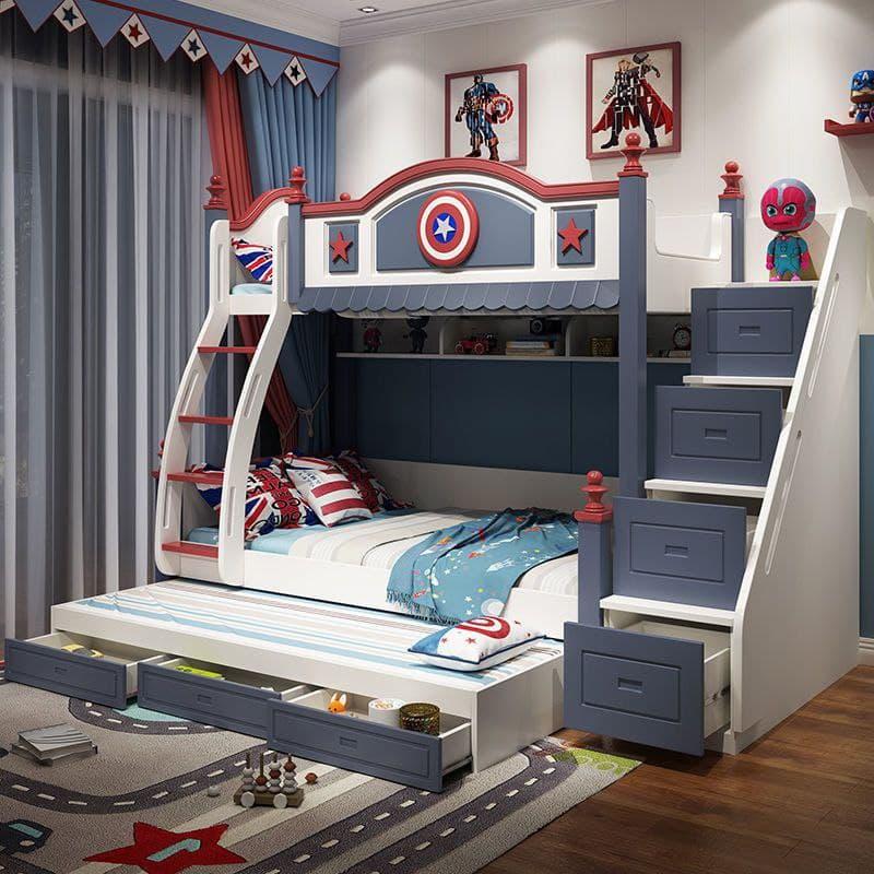 6 Katil Dua Tingkat Dengan Tangga Terbaik Untuk Kanak-kanak di Malaysia 2025 7 Home Decor by Shira SDN Kids Marvel Blue Red Double Decker