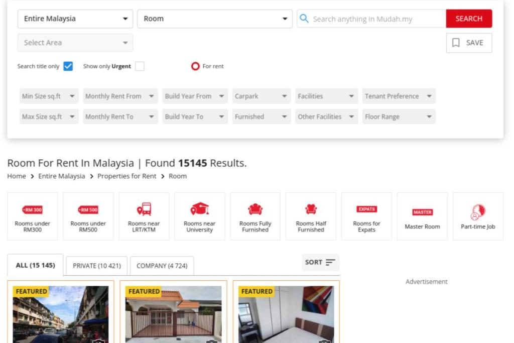 9 Laman Web Sewa Bilik Terbaik di Malaysia 2025 3 Mudah.my Website