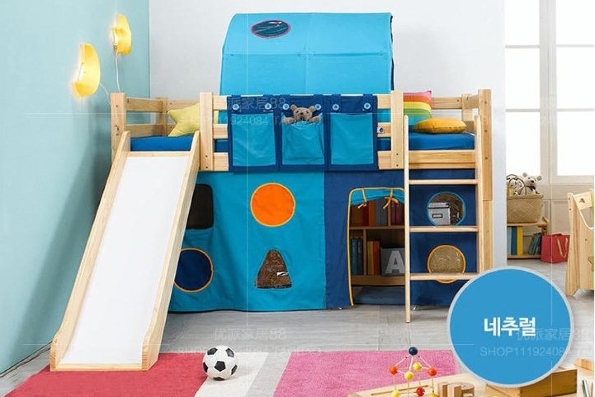 6 Katil Dua Tingkat Dengan Tangga Terbaik Untuk Kanak-kanak di Malaysia 2025 5 SWL Home Living Solid Wood Bunk Bed For Kids With Tent And Slide