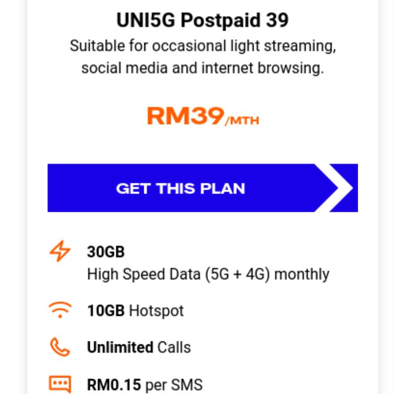 Top 8 Cheap Postpaid Plans for Students in Malaysia 2025 13 UNI5G Postpaid 39