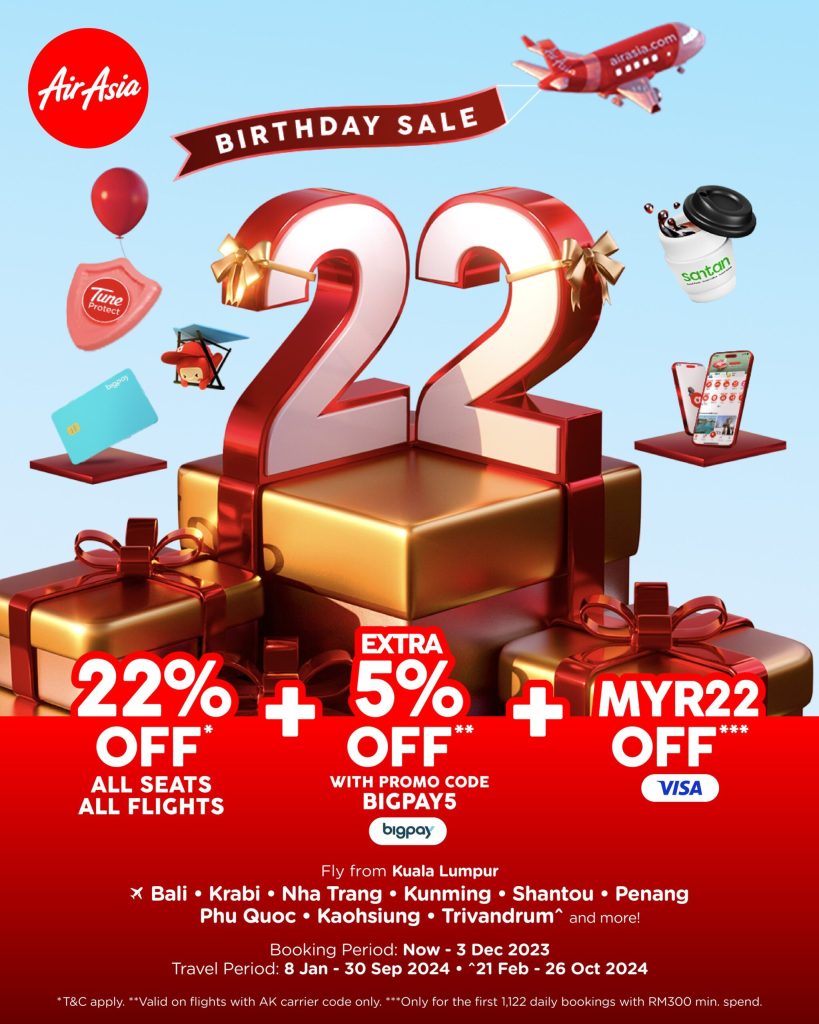 AirAsia 22nd Birthday Sale 22% OFF All Seats All Flights 1 22ndBDKV Week1 MY 22nd MYAK EN1 scaled 1