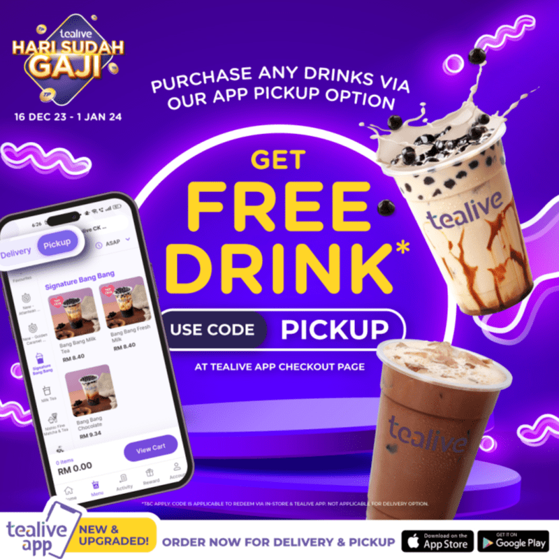 Tealive Hari Sudah Gaji FREE Drink Promo 1 promo 5