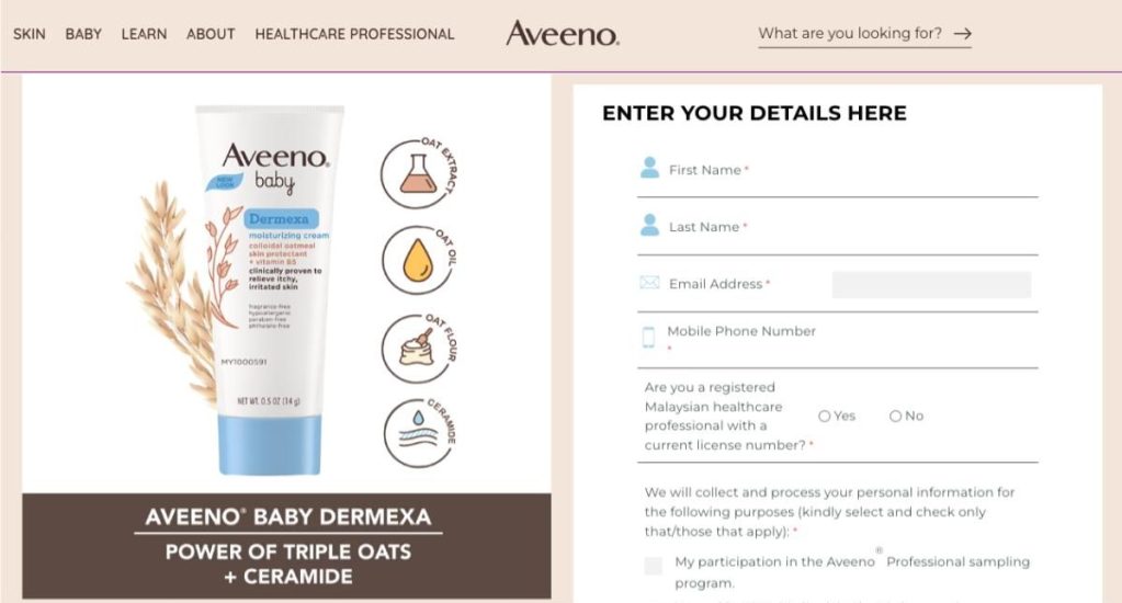 12 Barangan Keperluan Bayi Percuma Terbaik Untuk Ditebus di Malaysia 2025 9 Aveeno 1 e1728532895877